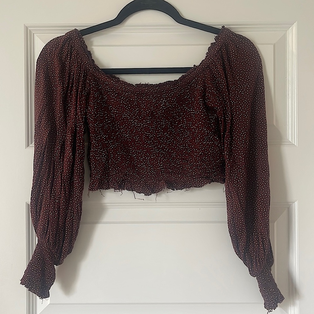 Urban Outfitters Garnet and White Polka Dot Crop Top Smocked size XS